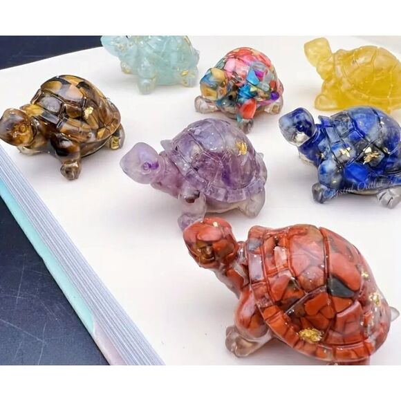 New!  Crushed Genuine Crystal Stone and Resin Turtle in Turquoise - Picture 3 of 3